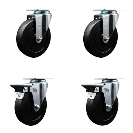 Service Caster 5'' Soft Rubber Wheel Swivel Top Plate Caster Set with 2 Posi Brakes, 4PK SCC-20S514-SRS-2-PLB-2